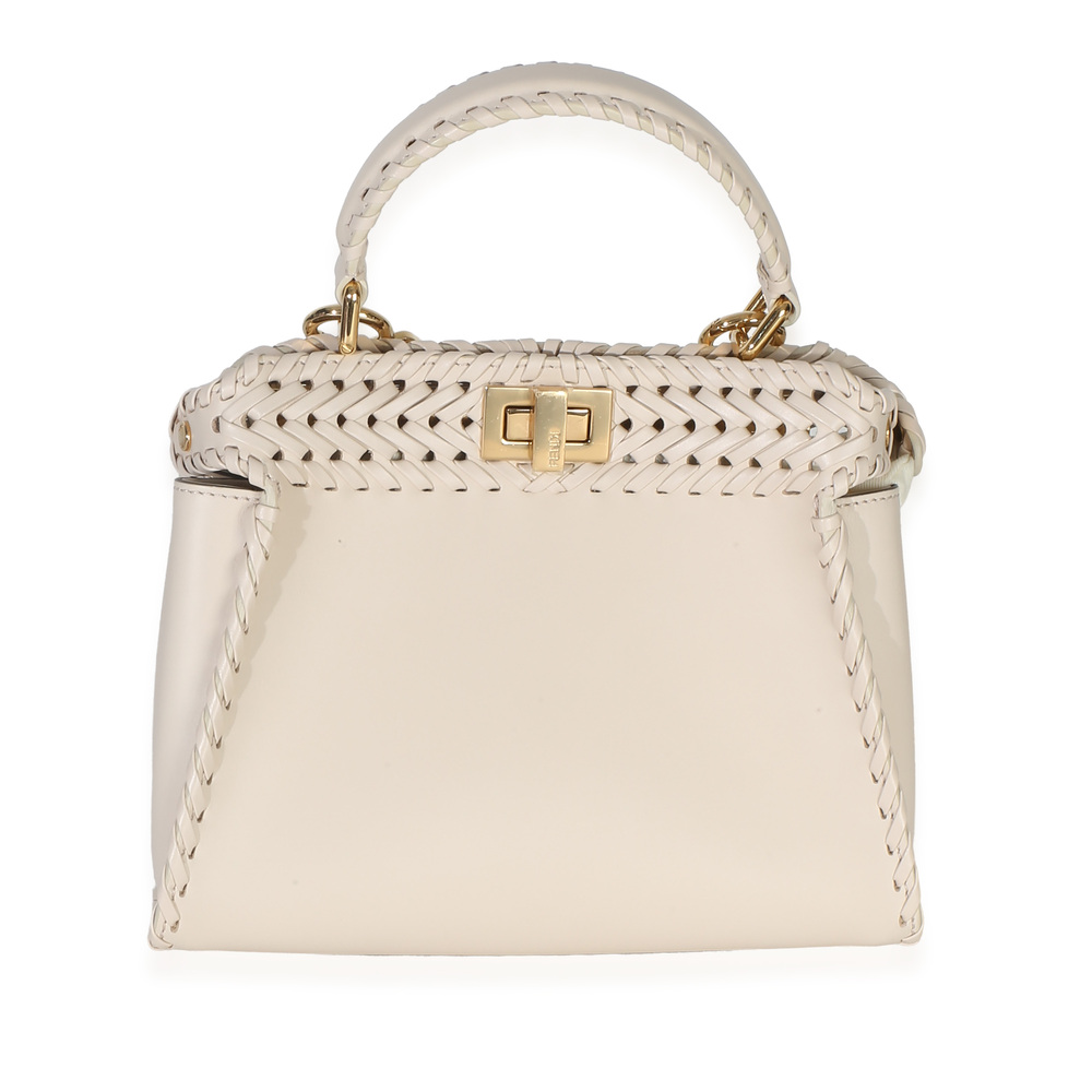 Fendi Cream Vitello King Interlace Mini Peekaboo Iconic Satchel